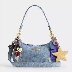 Coach Teri Shoulder Bag in Loved Denim & Leather with Charms Gold/Inigo NWT